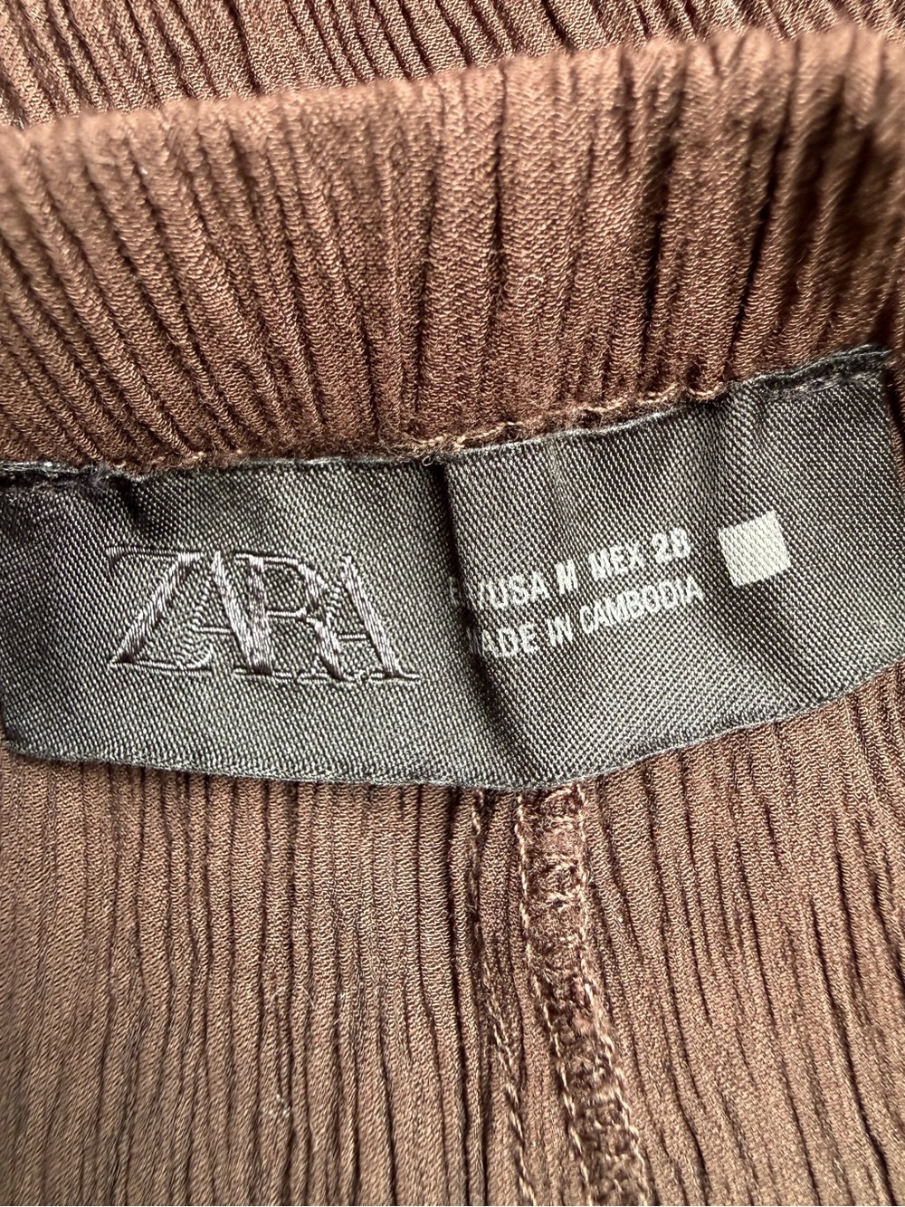 Zara Brown Crinkle Textured Drawstring Pants | Size Medium - Picture 5 of 7